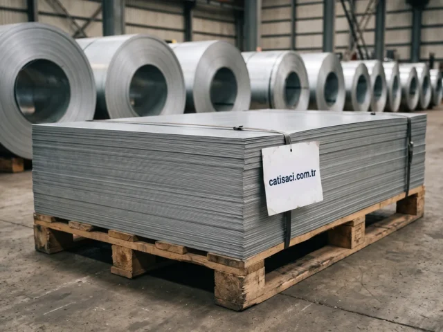 Çatı Sacı deposunda galvaniz sac levha ve rulolar